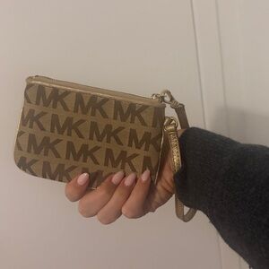 Michael Kors Tan and Brown Logo Wristlet